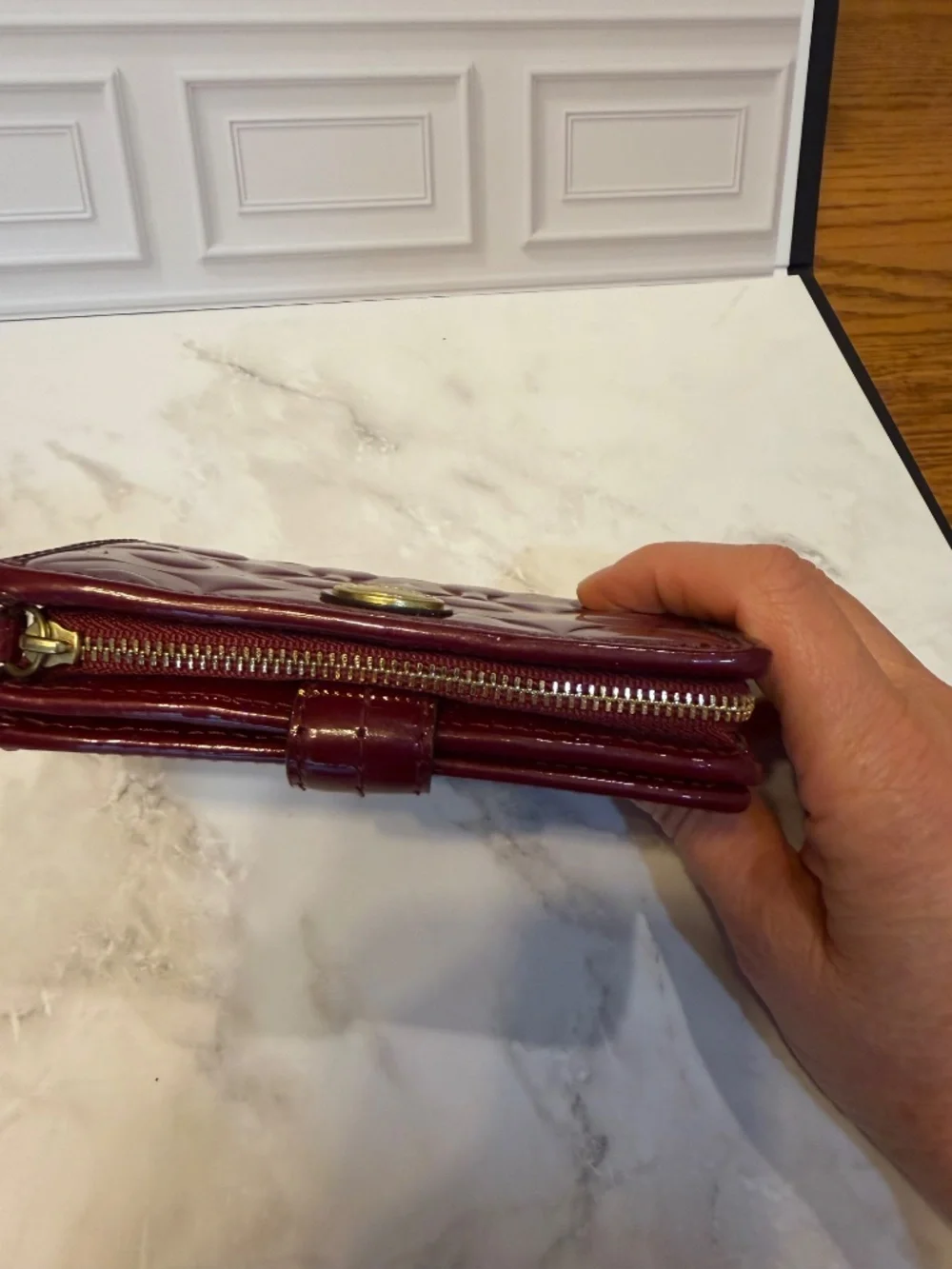 Coach Red Patent Leather Embossed Signature Dome Satchel & Matching Wallet Set